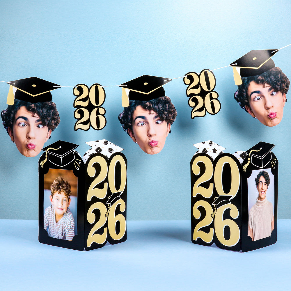 Custom Face Black & Gold Graduation Garland Banner