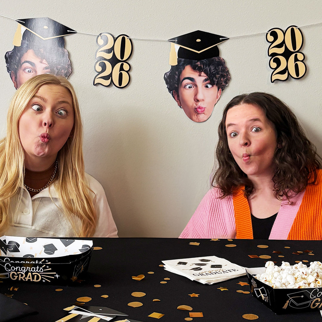 Custom Face Black & Gold Graduation Garland Banner