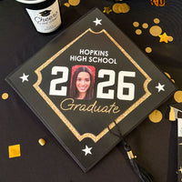 Custom Photo Black & Gold Grad Cap Cover