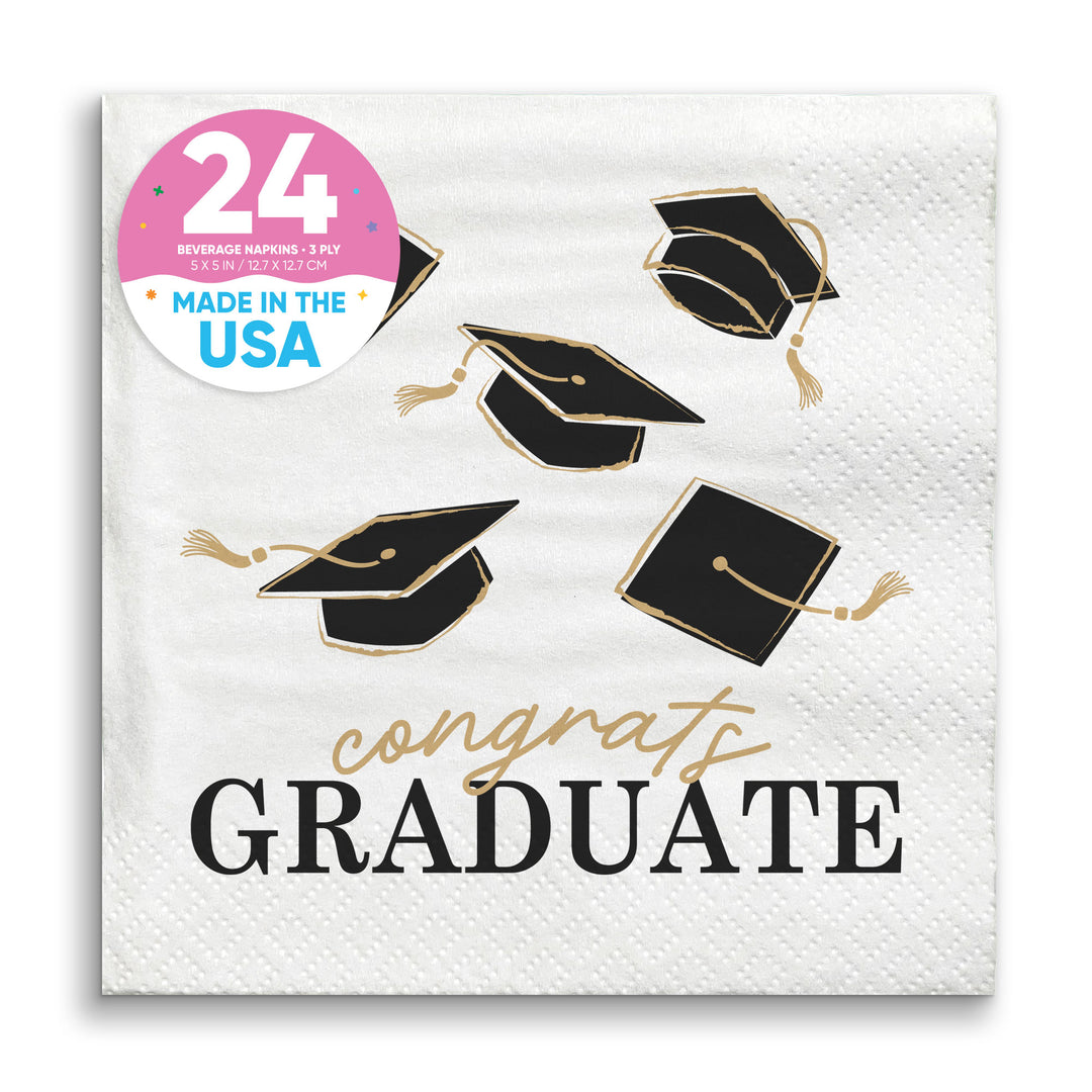 Napkins - Black and Gold Graduation - 24 Ct