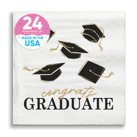 Napkins - Black and Gold Graduation - 24 Ct