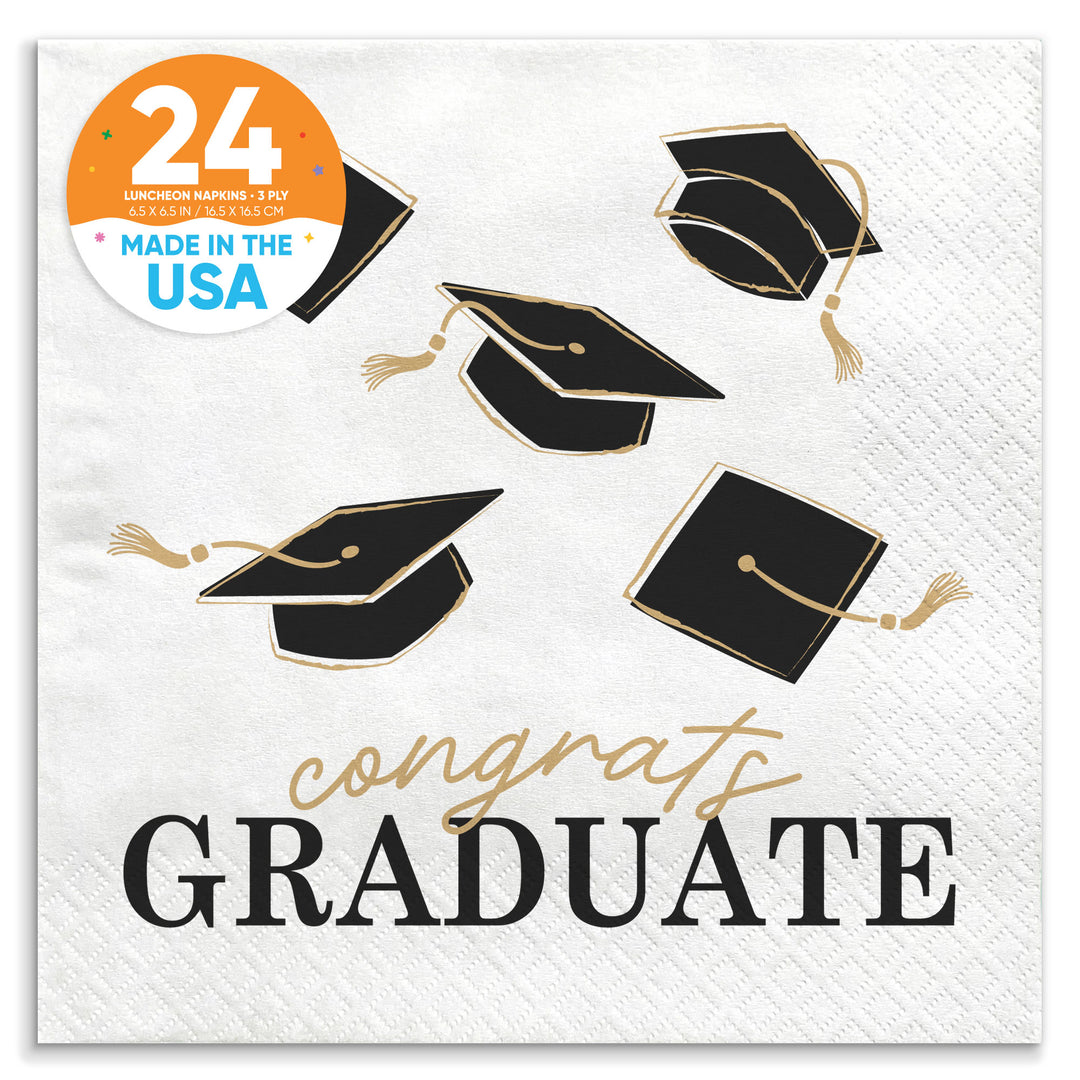 Napkins - Black and Gold Graduation - 24 Ct