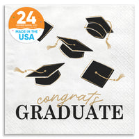 Napkins - Black and Gold Graduation - 24 Ct