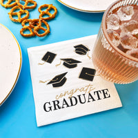 Black and gold graduation napkin 3-ply detail