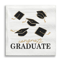 Black and Gold Congrats Graduate luncheon napkin close-up