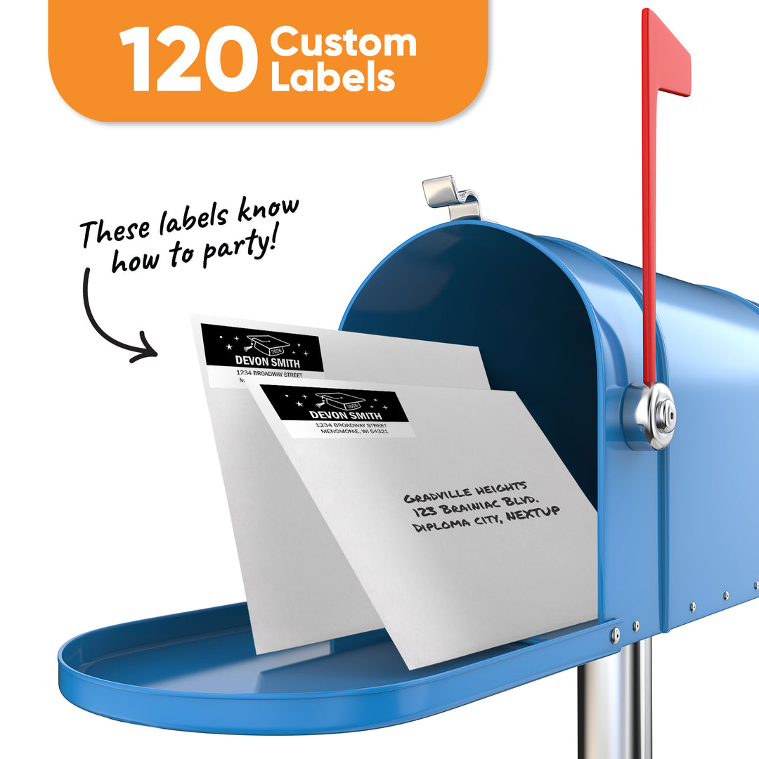 Custom Text Black & White Graduation Return Address Labels - 120 Ct