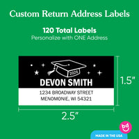 Custom Text Black & White Graduation Return Address Labels - 120 Ct