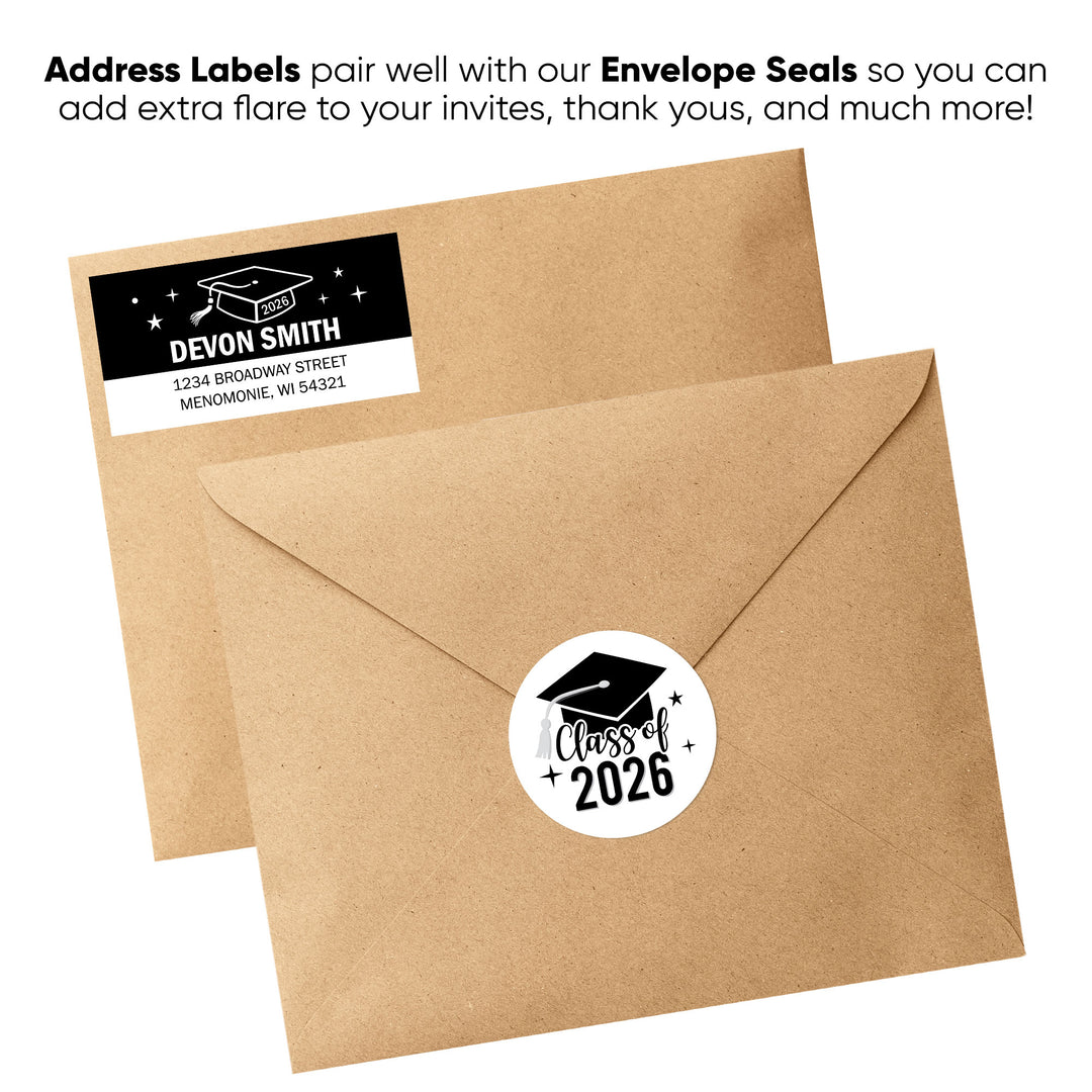 Custom Text Black & White Graduation Return Address Labels - 120 Ct