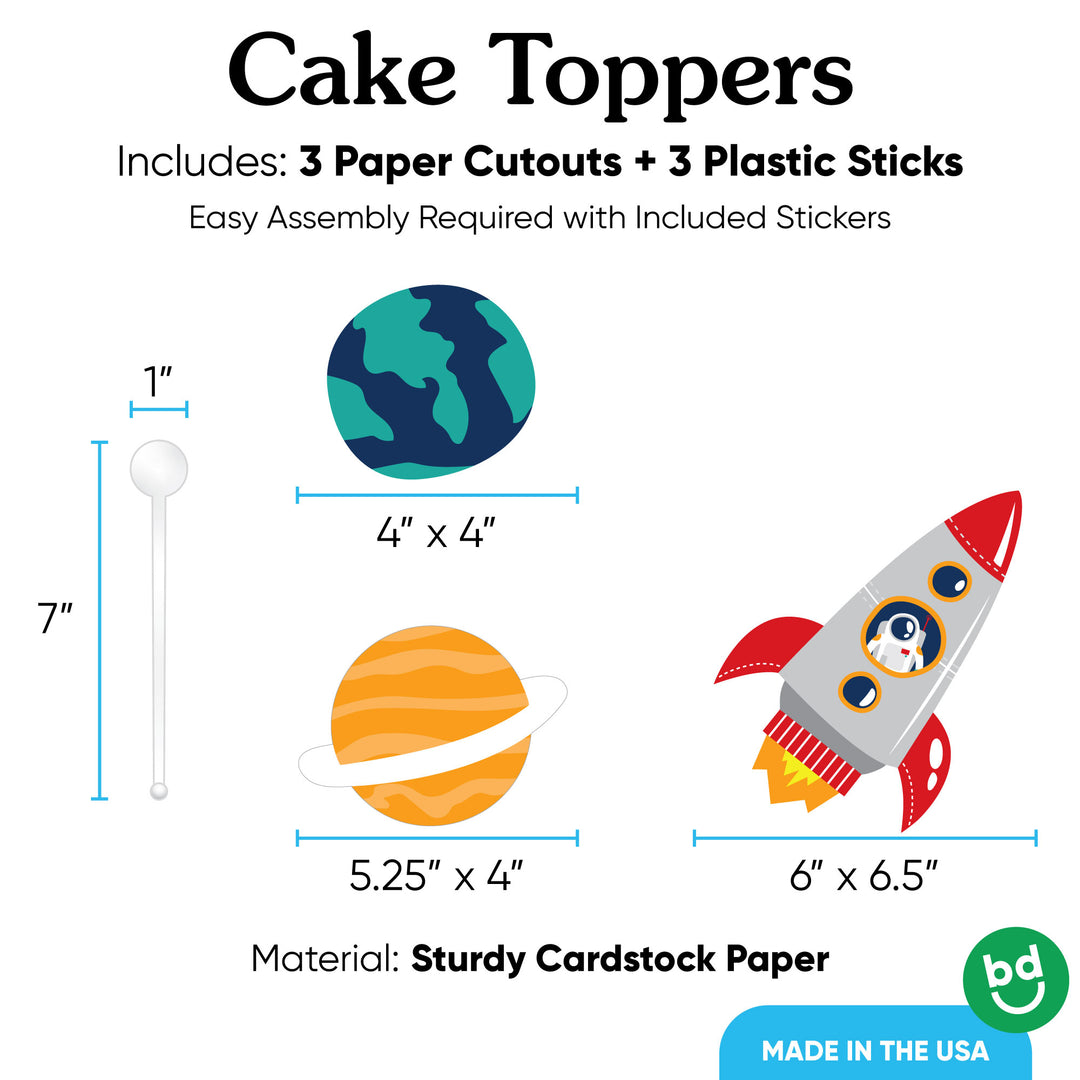 3 count space cake topper set with sticks