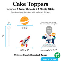 3 piece space cake topper set with sticks included