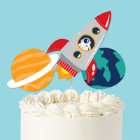 outer space cake toppers 3 piece set on themed cake