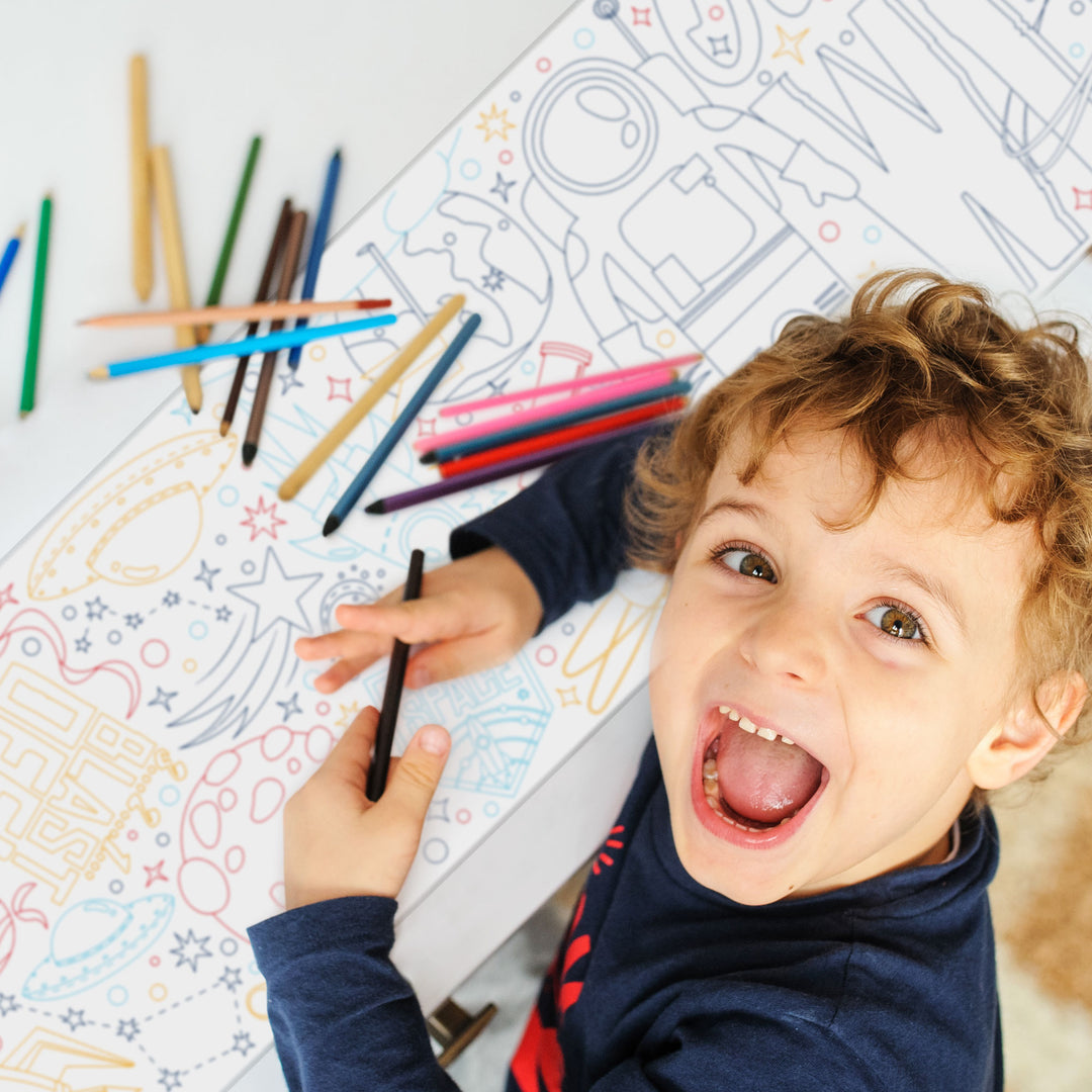 pace themed doodles coloring table runner rockets and planets