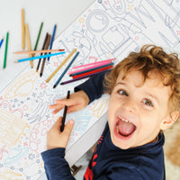 pace themed doodles coloring table runner rockets and planets