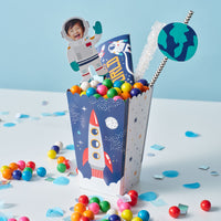 Blast Off to Outer Space - Rocket Ship Baby Shower or Birthday Party Favor Popcorn Treat Boxes - Set of 12