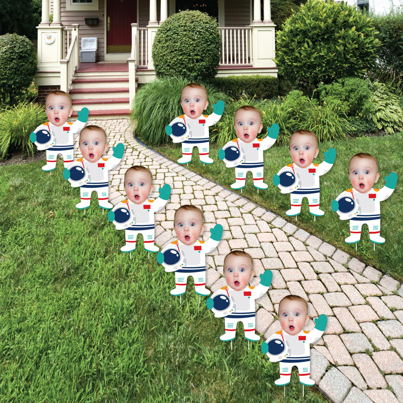 Custom Photo Blast Off to Outer Space - Fun Face Lawn Decorations - Rocket Ship Birthday Party Outdoor Yard Signs - 10 Piece