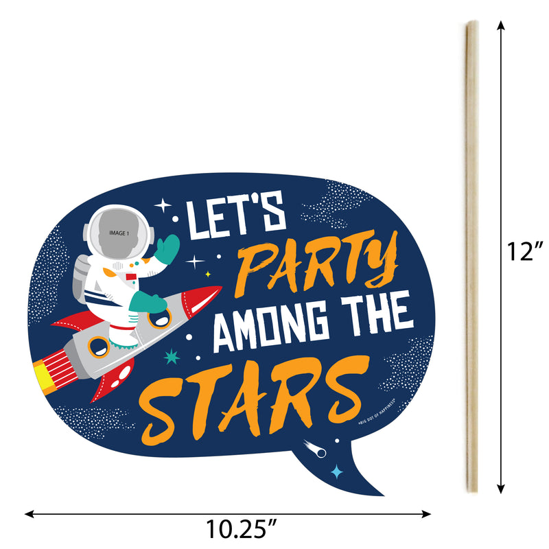 Custom Photo Funny Blast Off to Outer Space - Rocket Ship Birthday Party Fun Face Photo Booth Props Kit - 10 Piece