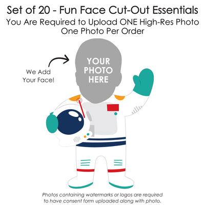 Custom Photo Blast Off to Outer Space - Fun Face Decorations DIY Rocket Ship Birthday Party Essentials - Set of 20