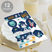 Blast Off to Outer Space - Rocket Ship Baby Shower or Birthday Party Favor Sticker Set - 12 Sheets - 120 Stickers