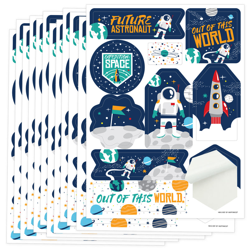 Blast Off to Outer Space - Rocket Ship Baby Shower or Birthday Party Favor Sticker Set - 12 Sheets - 120 Stickers