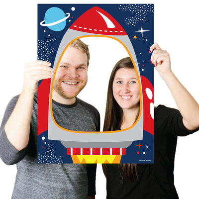 Blast Off to Outer Space - Rocket Ship Baby Shower Birthday Party Photo Booth Picture Frame & Props - Printed on Sturdy Material