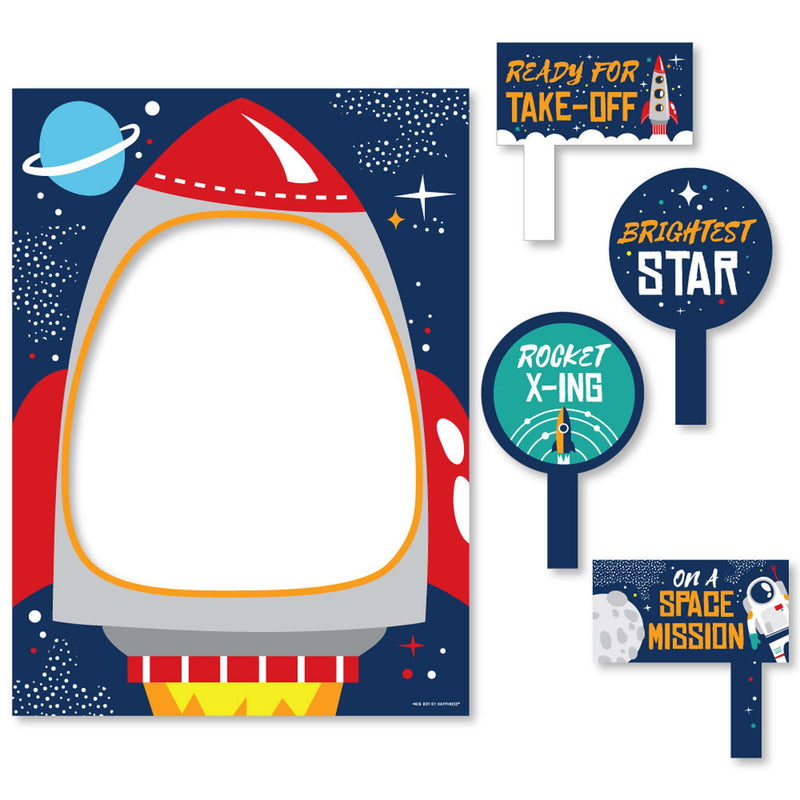 Blast Off to Outer Space - Rocket Ship Baby Shower Birthday Party Photo Booth Picture Frame & Props - Printed on Sturdy Material