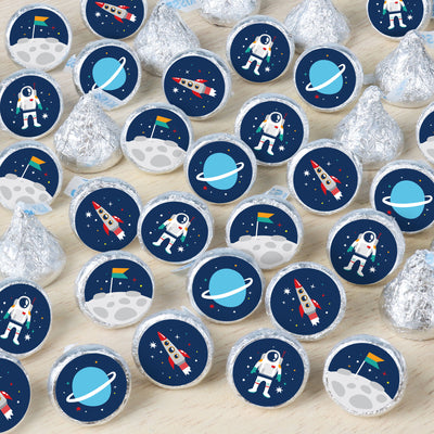 Blast Off to Outer Space - Rocket Ship Baby Shower or Birthday Party Small Round Candy Stickers - Party Favor Labels - 324 Count