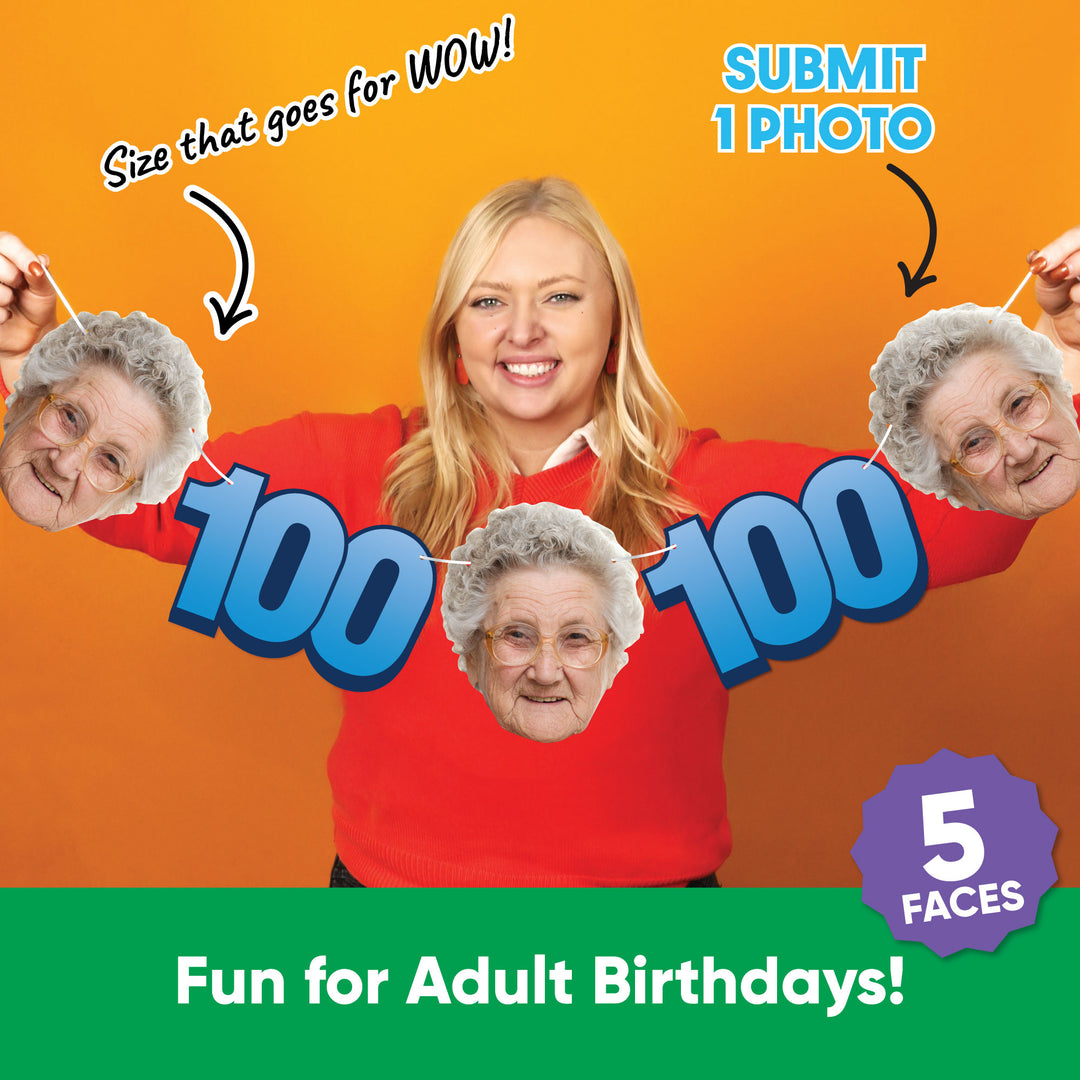 One photo creates five custom faces for 100th birthday garland