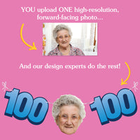 Upload one photo for custom 100th birthday fun face banner