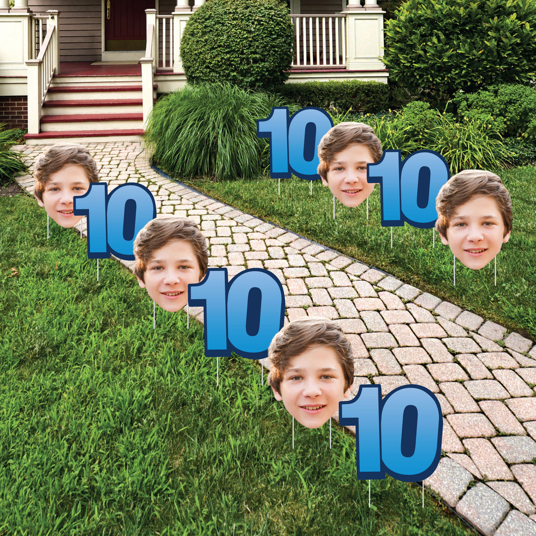 Custom Face Yard Signs - 10th Birthday - 10 Pc