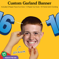 Satin cording and sturdy cardstock on sweet 16 face banner