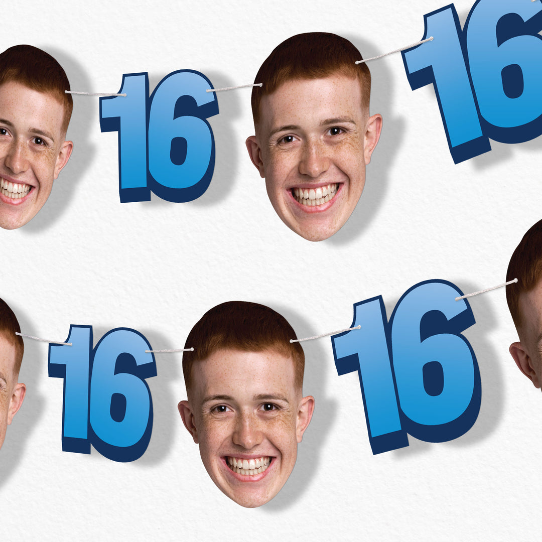 Blue 16th birthday face garland decoration