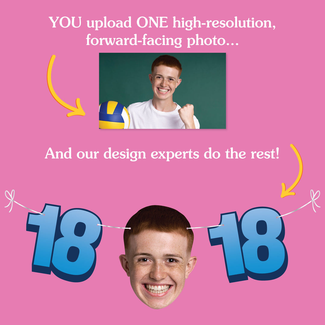 Upload one photo for 18th birthday fun face banner design