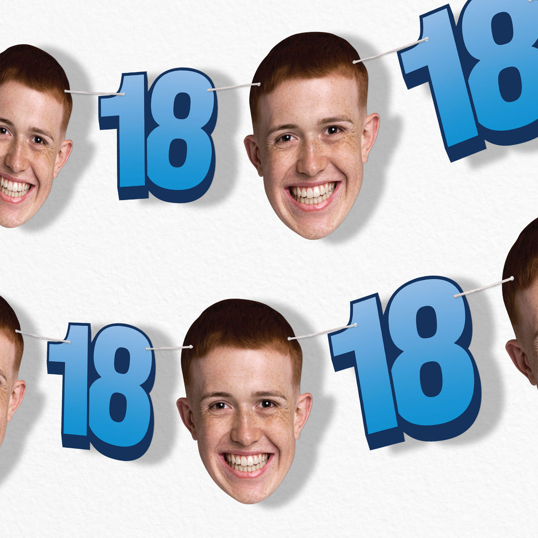 Blue 18th birthday face garland party decor
