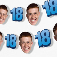 Blue 18th birthday face garland party decor