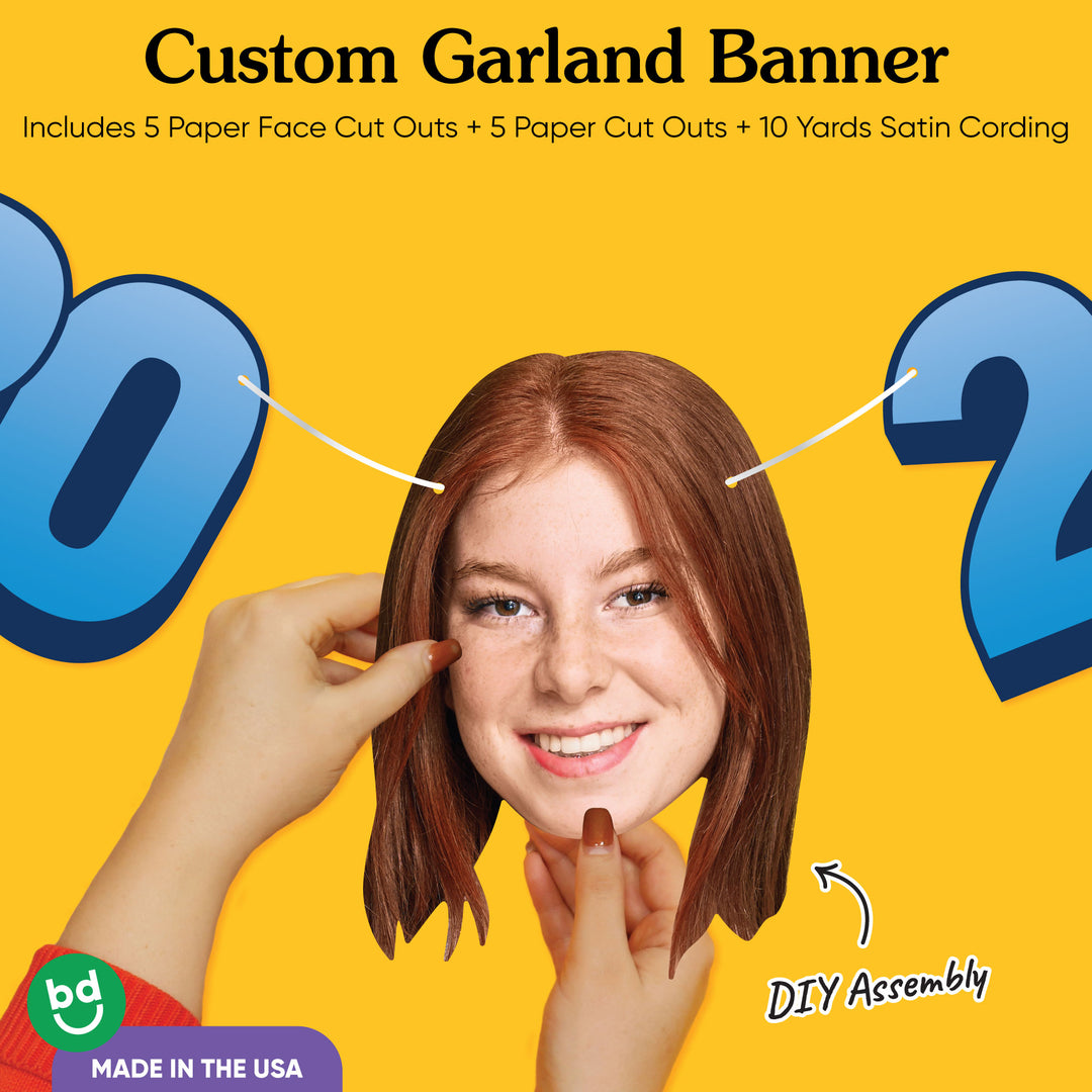 Cardstock construction and satin string on 20th birthday banner