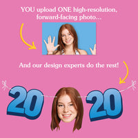 Upload one photo for 20th birthday fun face banner design