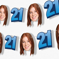 Blue 21st birthday fun face banner