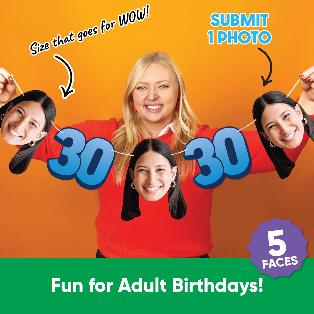 One photo creates five custom faces for 30th birthday garland