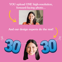 Upload one photo for custom 30th birthday fun face banner