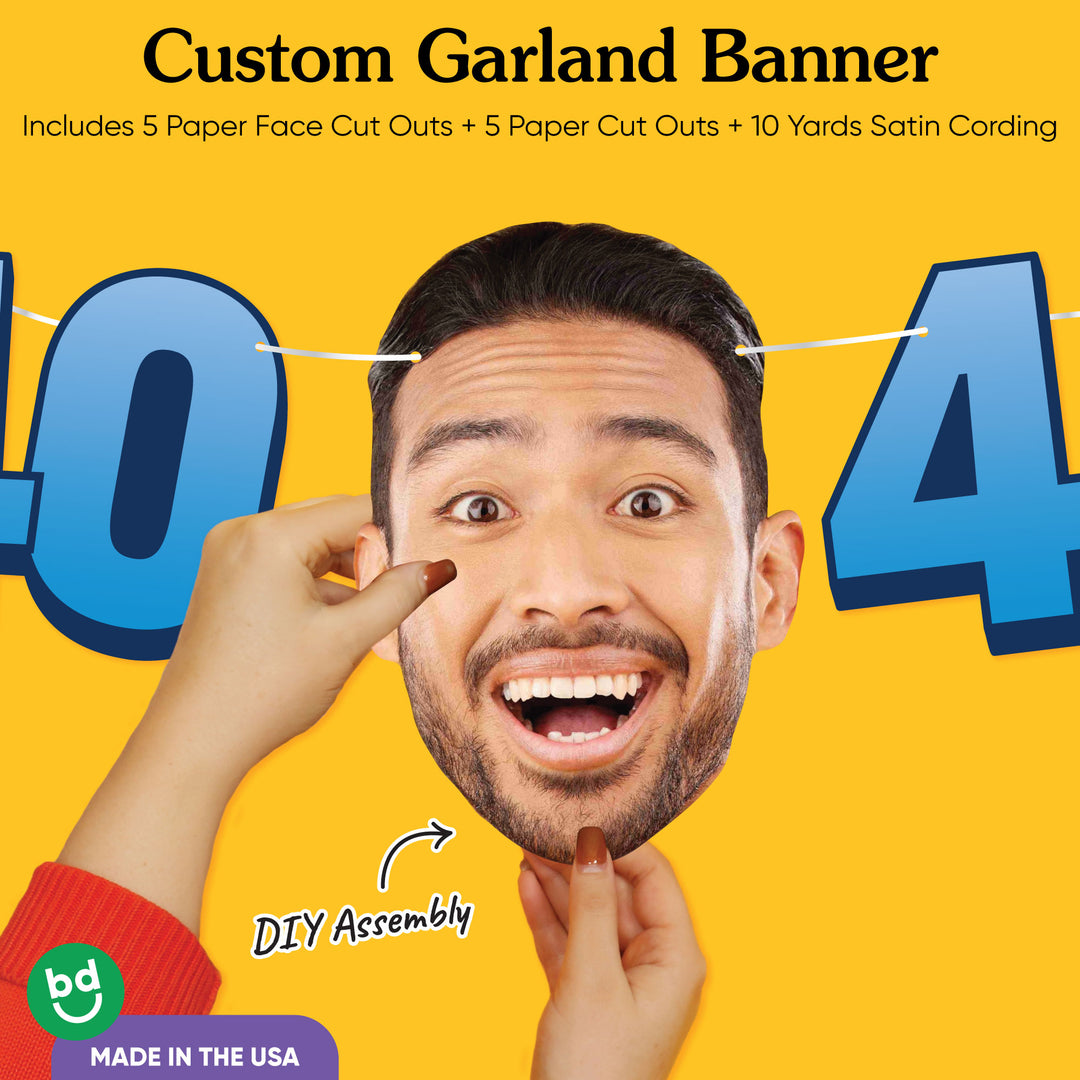 Cardstock finish and satin string on 40th birthday face banner