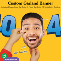 Cardstock finish and satin string on 40th birthday face banner