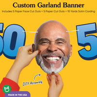 Cardstock finish and satin string on 50th birthday face banner