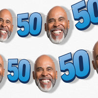 Blue 50th birthday fun face garland banner
