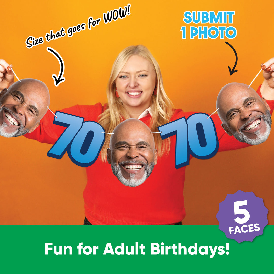 One photo creates five custom faces for 70th birthday garland