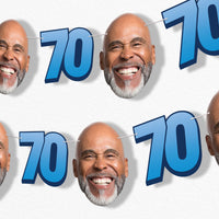 Blue 70th birthday fun face garland banner