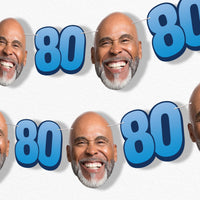 Blue 80th birthday fun face garland banner