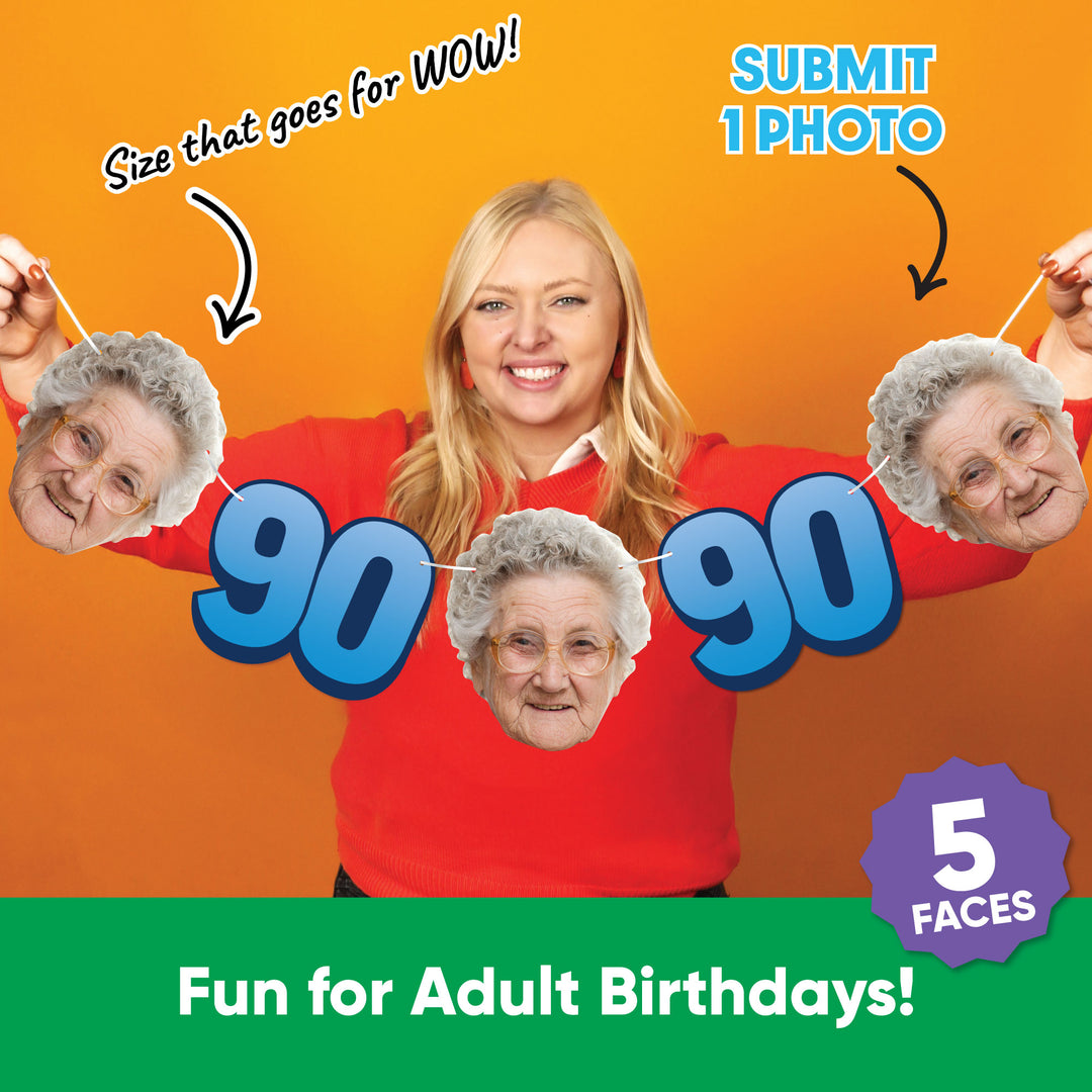 One photo creates five custom faces for 90th birthday garland
