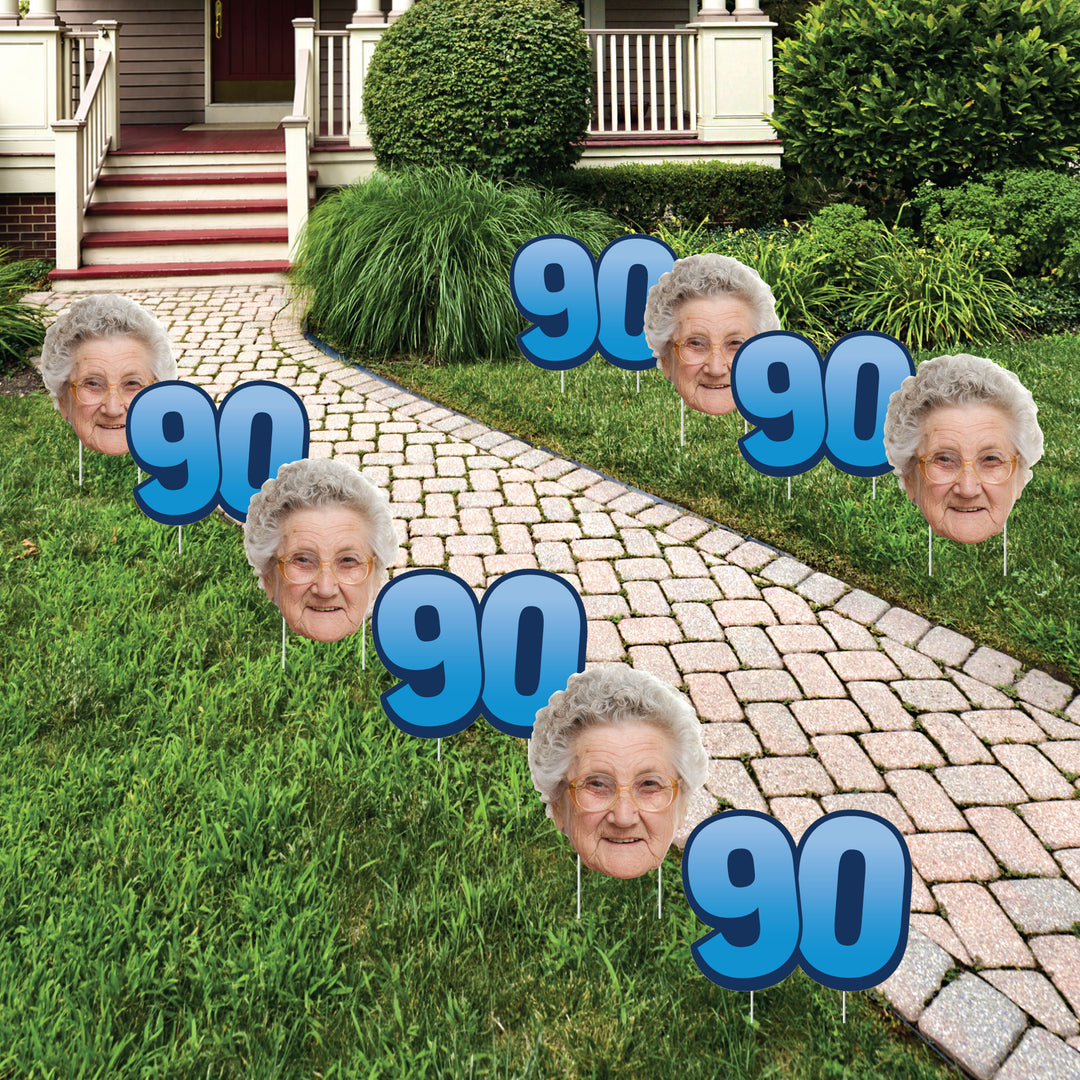 Custom Face Yard Signs - 90th Birthday - 10 Pc