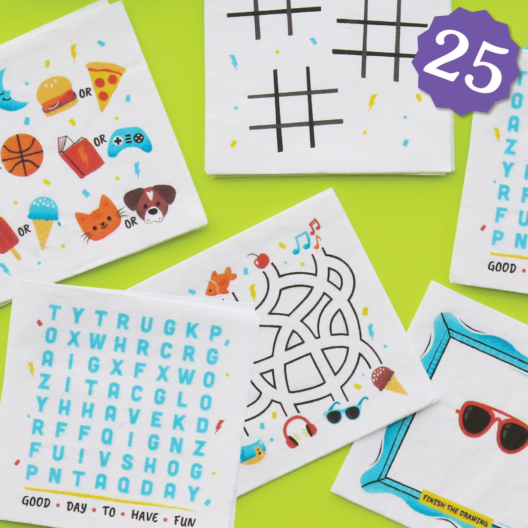 Big Dot of Happiness Boy Birthday Beverage Game Napkins, Blue Birthday Party Game and Activities, 4.75 x 4.75 Folded Napkins, 3-ply, Set of 5 Game Kid Napkins, 25 ct