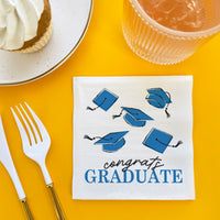 24-count Blue graduation napkins stacked